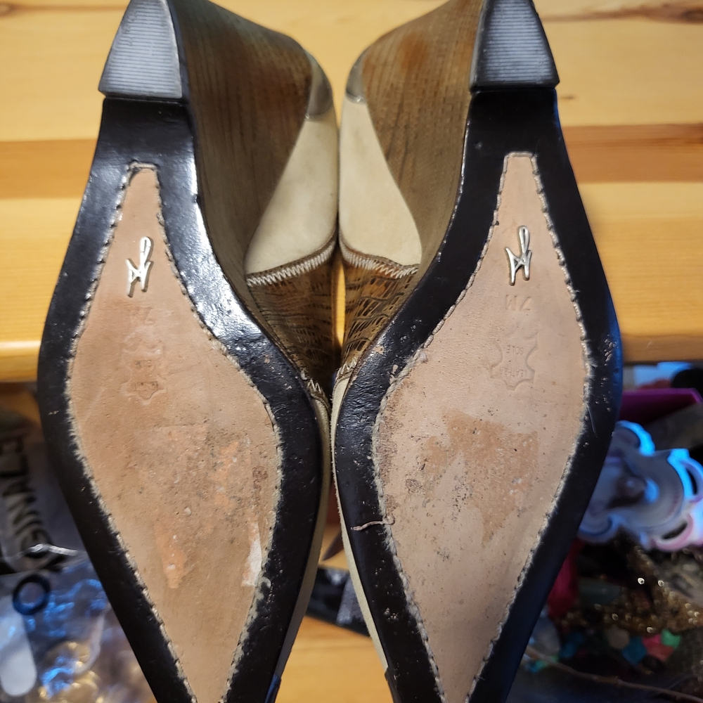 Chic Beige and Brown Women's Heels with Silver Accents - Picture 10 of 14